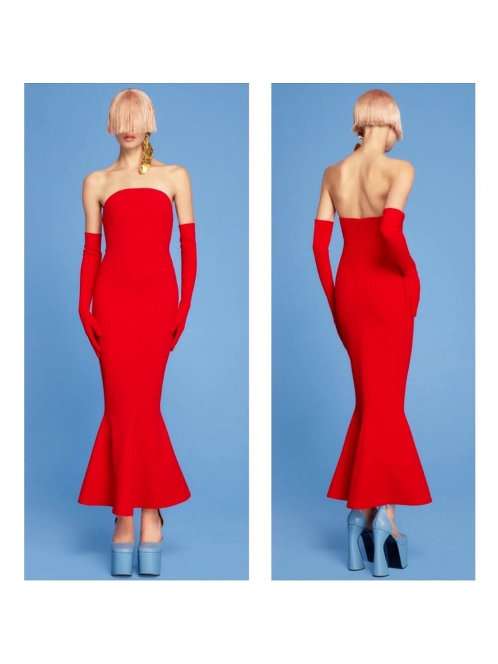 SOLACE LONDON Amara Strapless Red Bodycon Midi Dress Size 2
